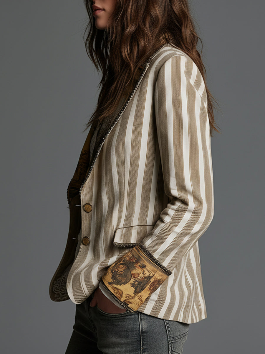 Giulia -  Blazer boho a rayas con solapas