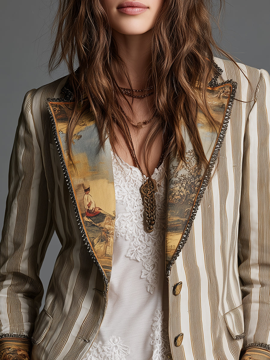 Giulia -  Blazer boho a rayas con solapas