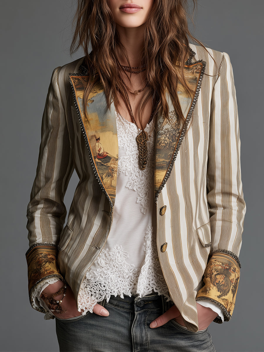Giulia -  Blazer boho a rayas con solapas