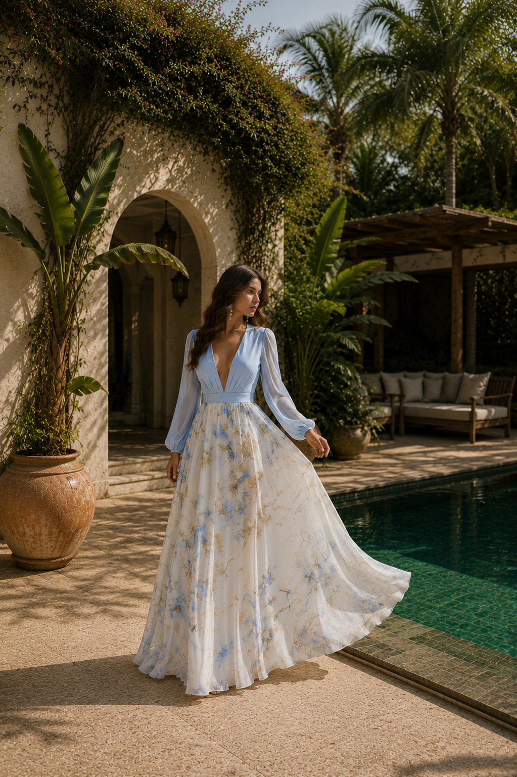 FLORENCIA | Vestido Maxi Bicolor con Falda Floral