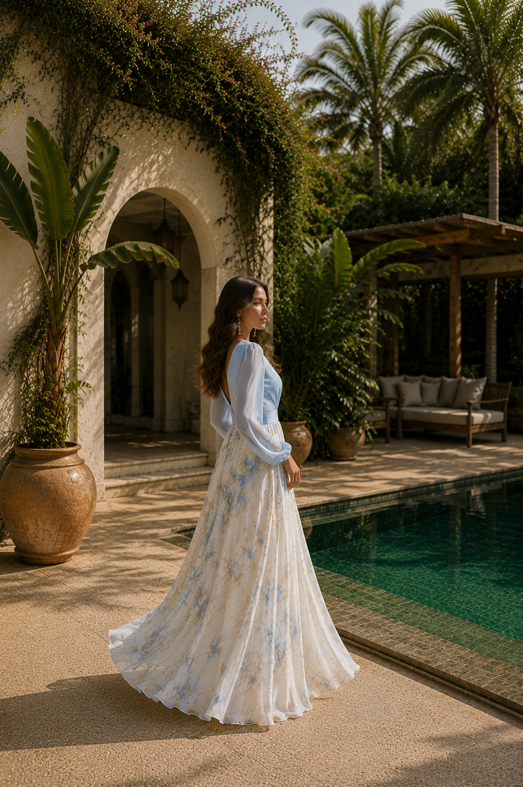 FLORENCIA | Vestido Maxi Bicolor con Falda Floral