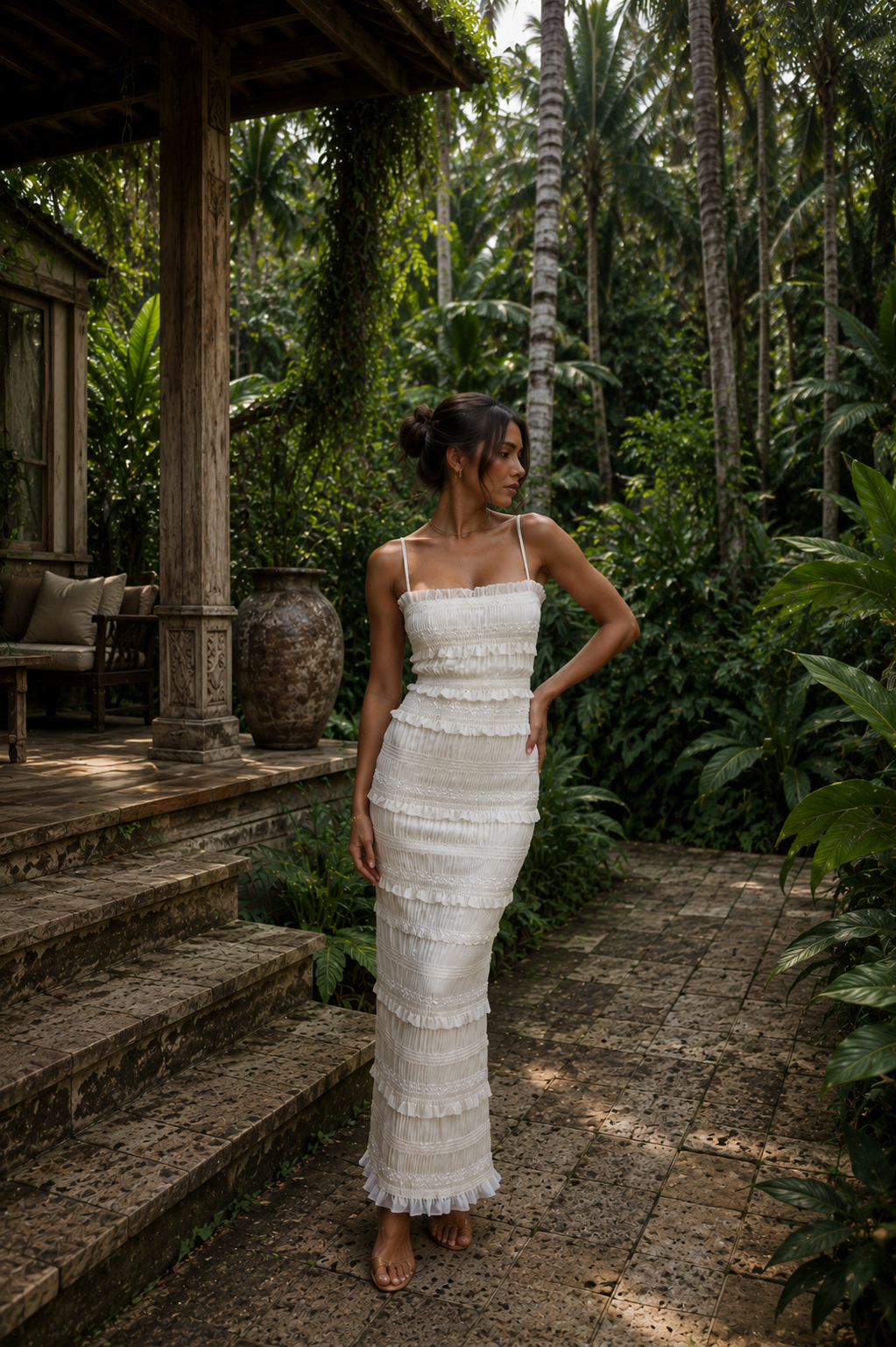 SOLARA | Vestido Maxi de Lentejuelas con Volantes