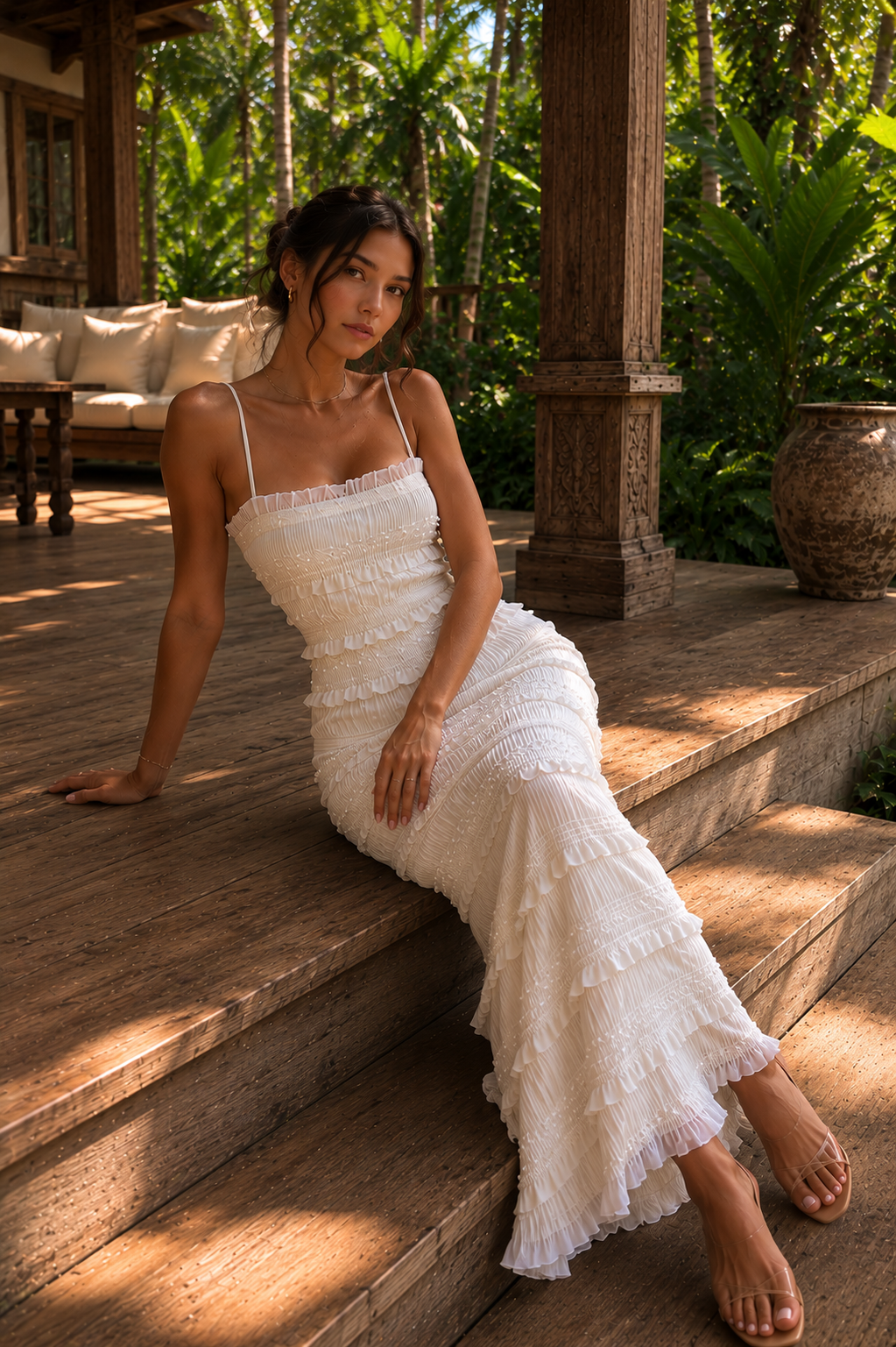 SOLARA | Vestido Maxi de Lentejuelas con Volantes