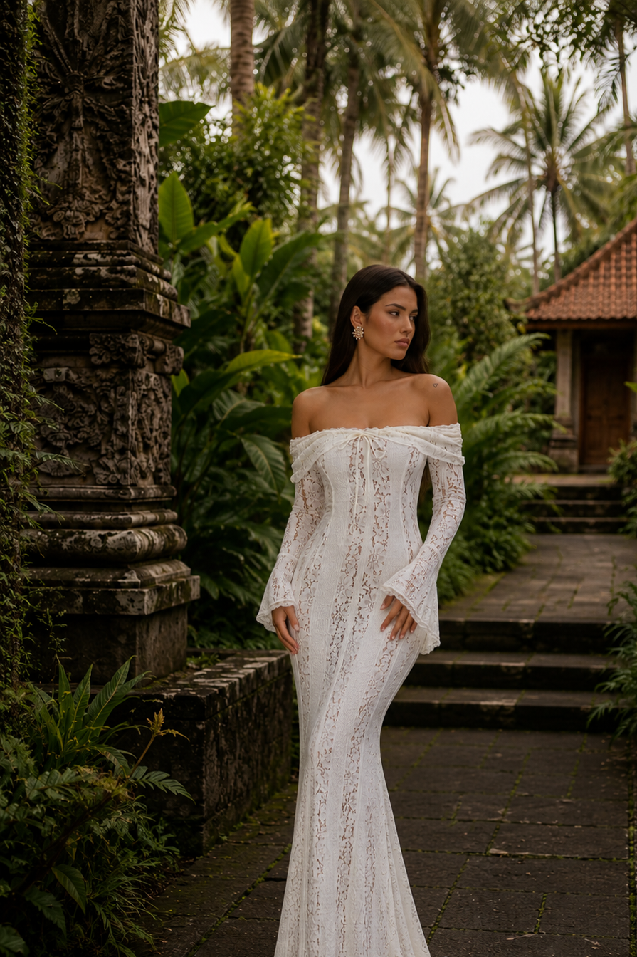 Rosalie Vestido Maxi Off-Shoulder de Encaje