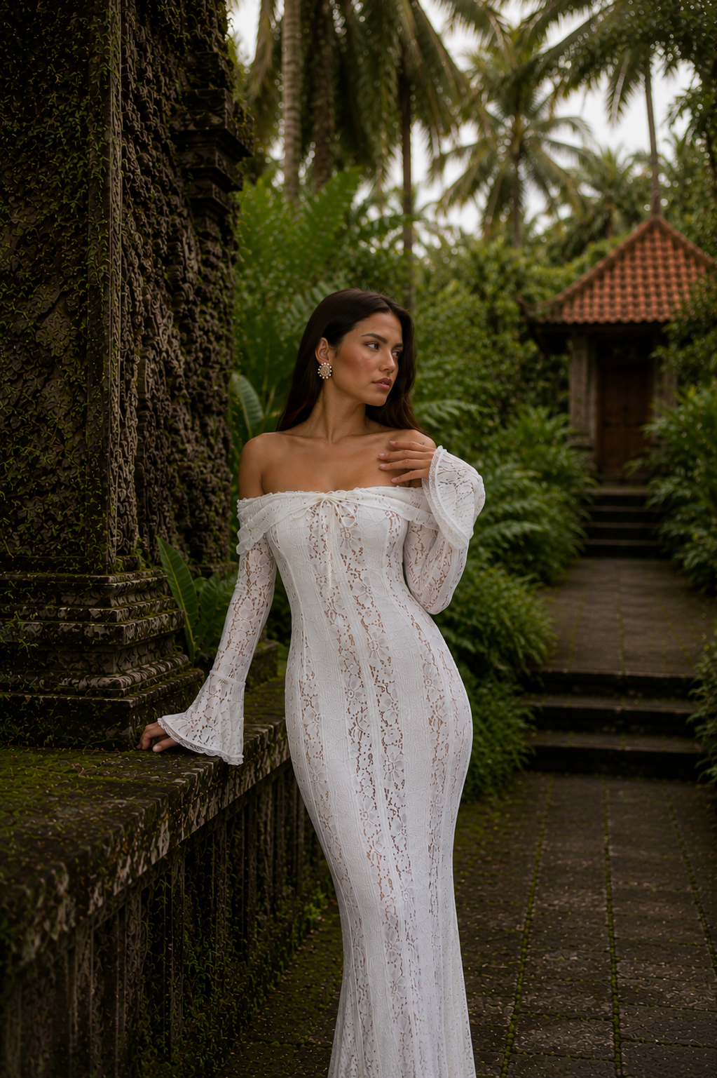 Rosalie Vestido Maxi Off-Shoulder de Encaje