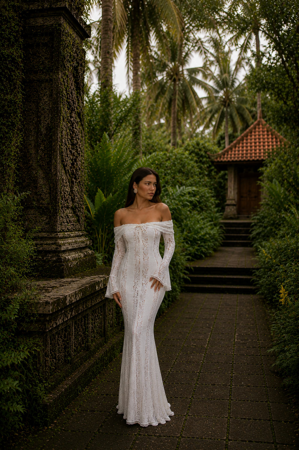 Rosalie Vestido Maxi Off-Shoulder de Encaje