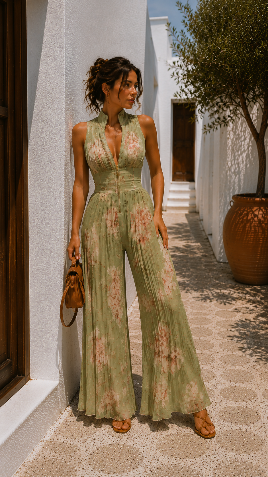 Valentina | Mono plisado de chiffon verde salvia