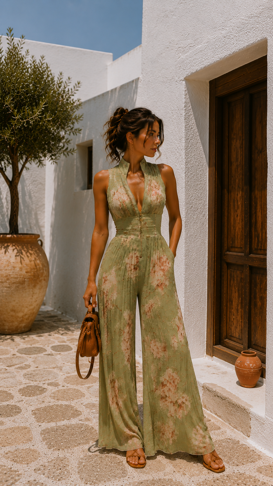 Valentina | Mono plisado de chiffon verde salvia