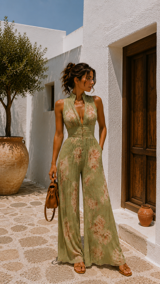 Valentina | Mono plisado de chiffon verde salvia