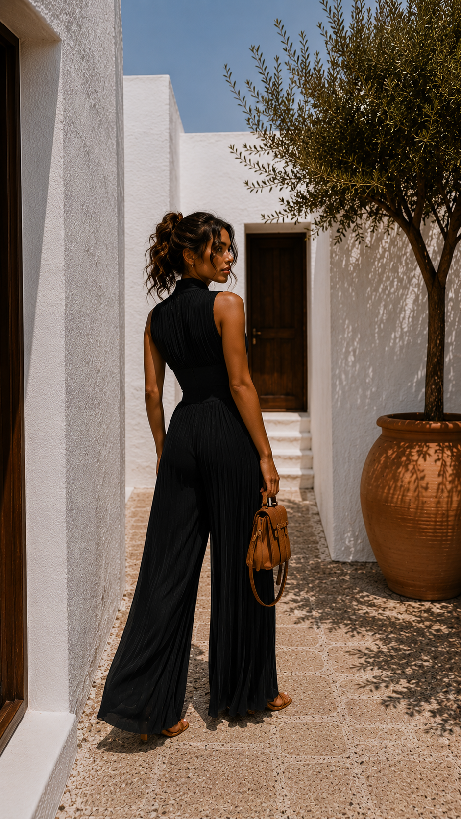 Laura | Mono plisado de chiffon negro con mangas kimono