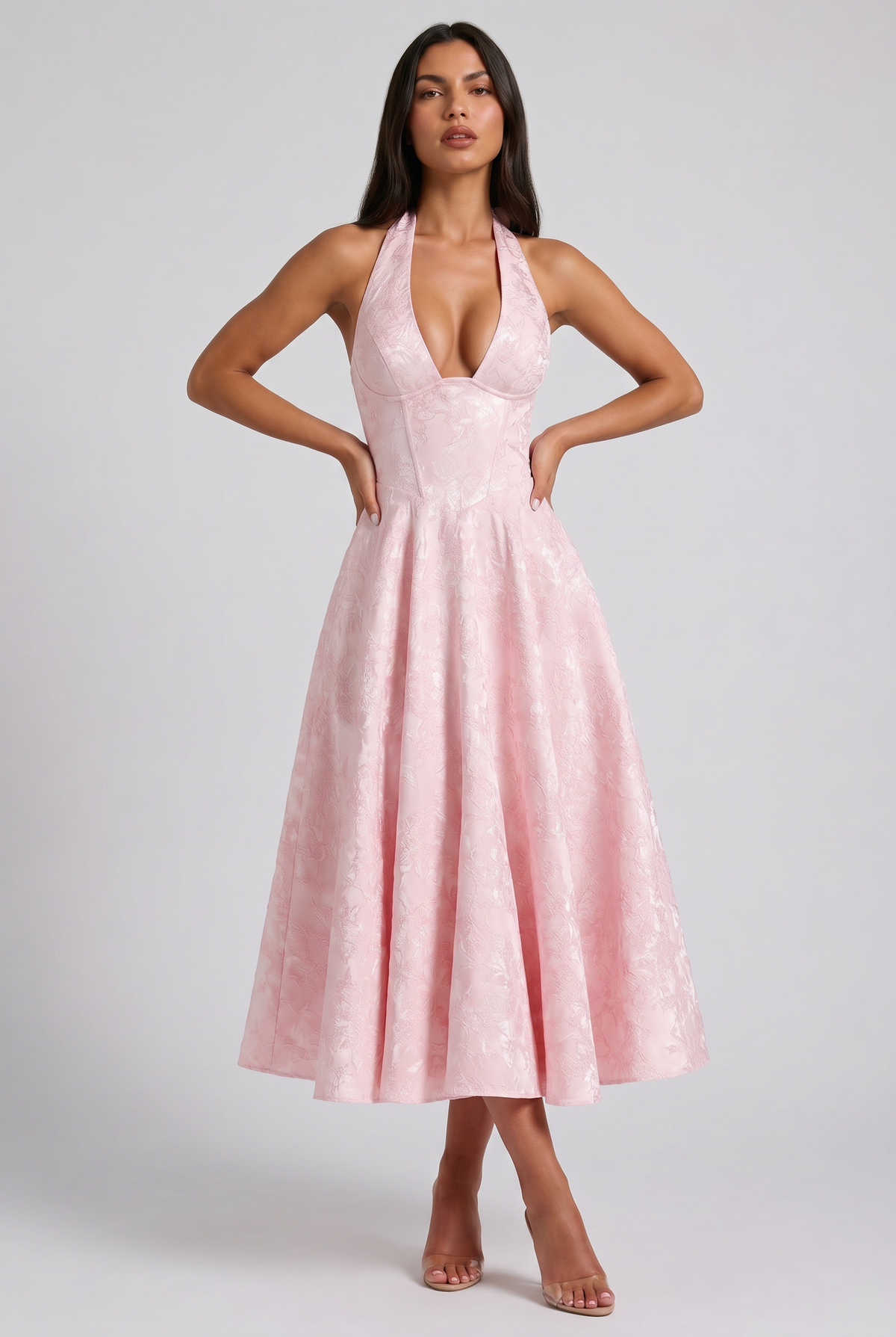 Mi Amante - Vestido Halter Jacquard Floral