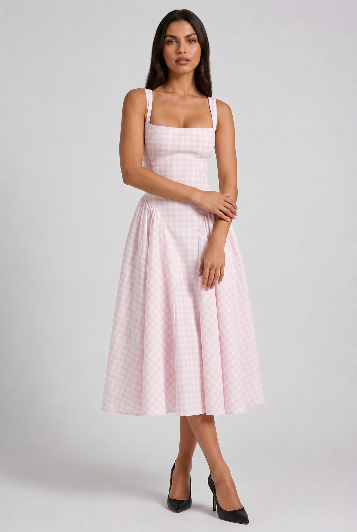 Sherrie - Vestido Midi Vichy Rosa