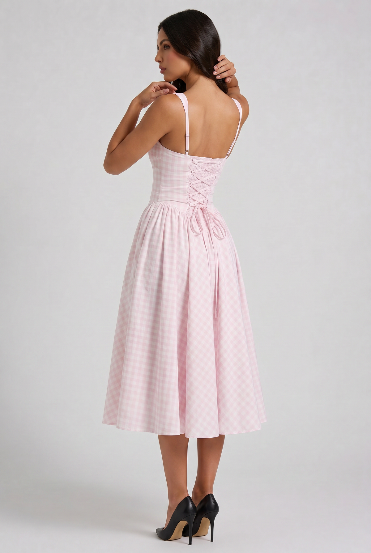 Sherrie - Vestido Midi Vichy Rosa