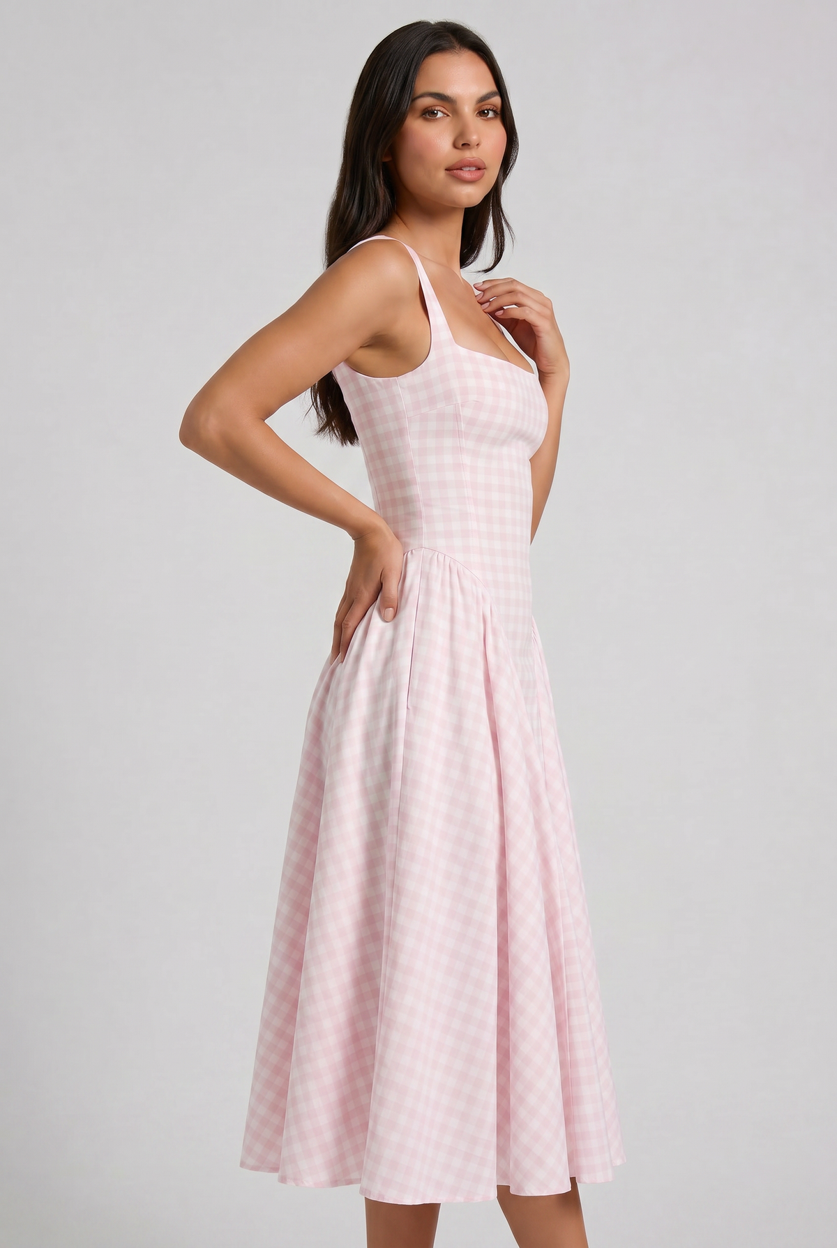Sherrie - Vestido Midi Vichy Rosa
