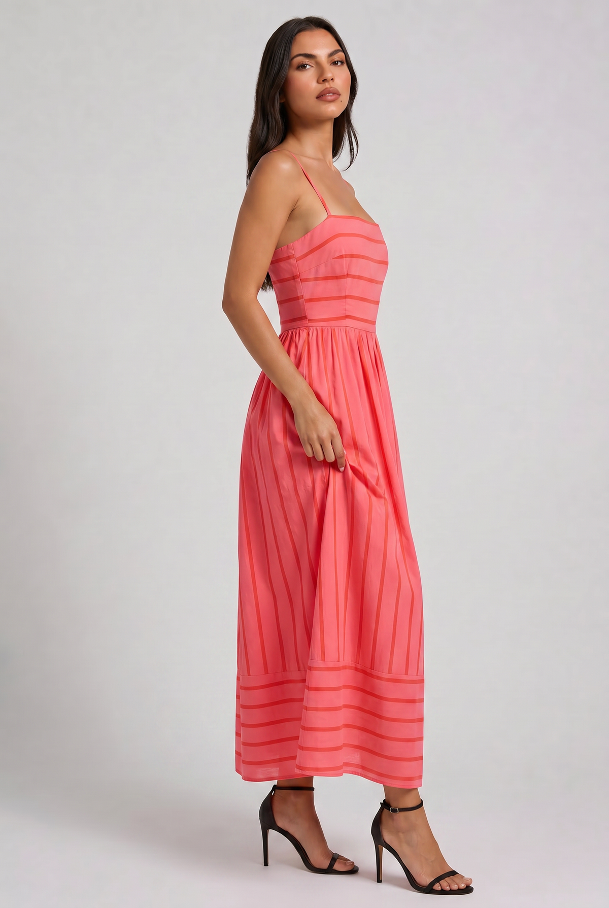 Gigi - Vestido Midi Rayado Rosa