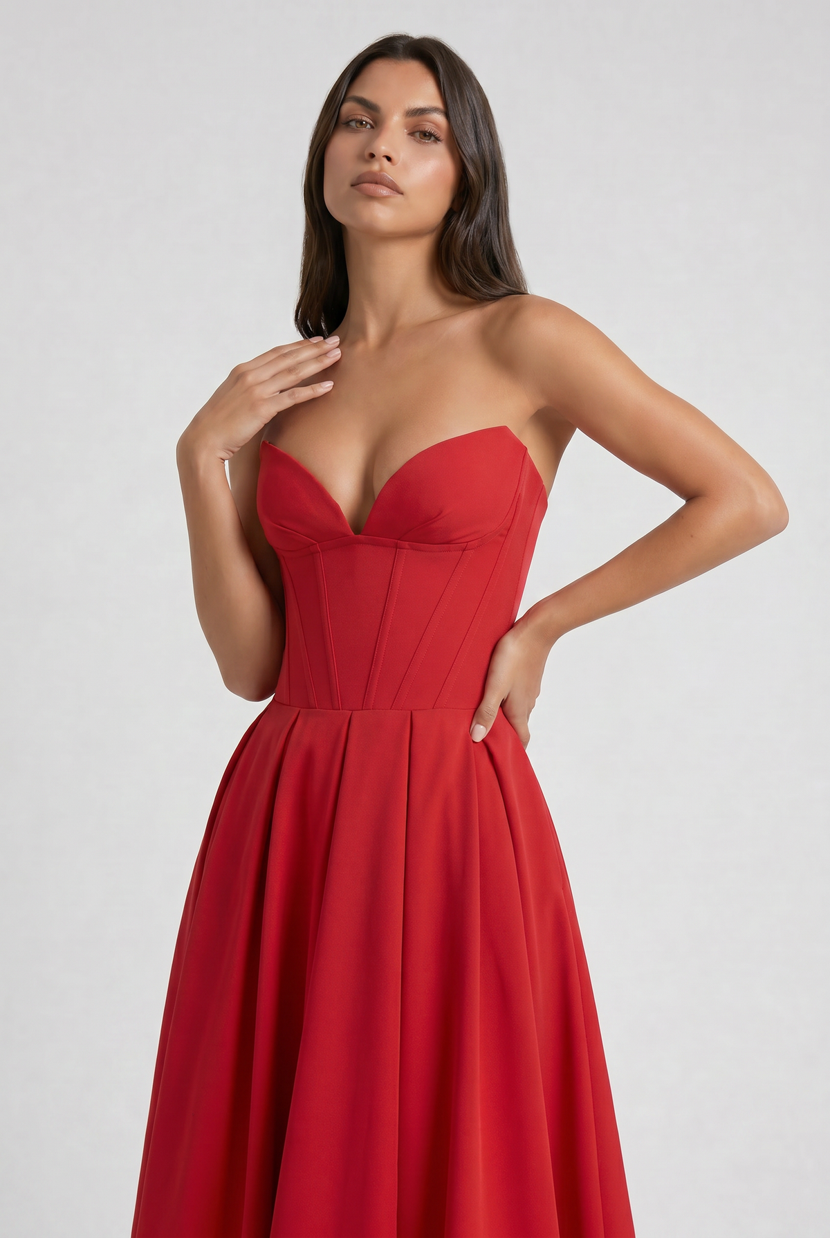 Amalfi - Vestido Corset Rojo con Falda Amplia