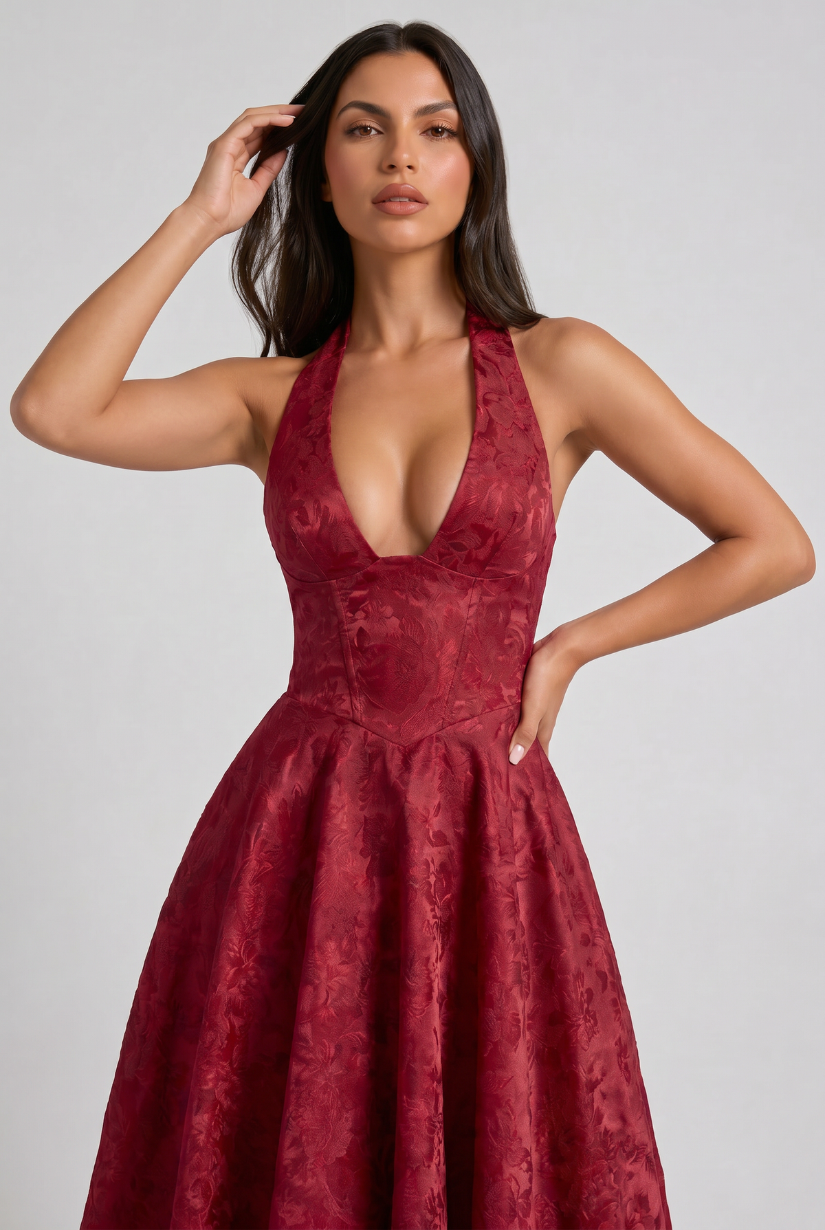 Mi Amante - Vestido Halter Jacquard Floral