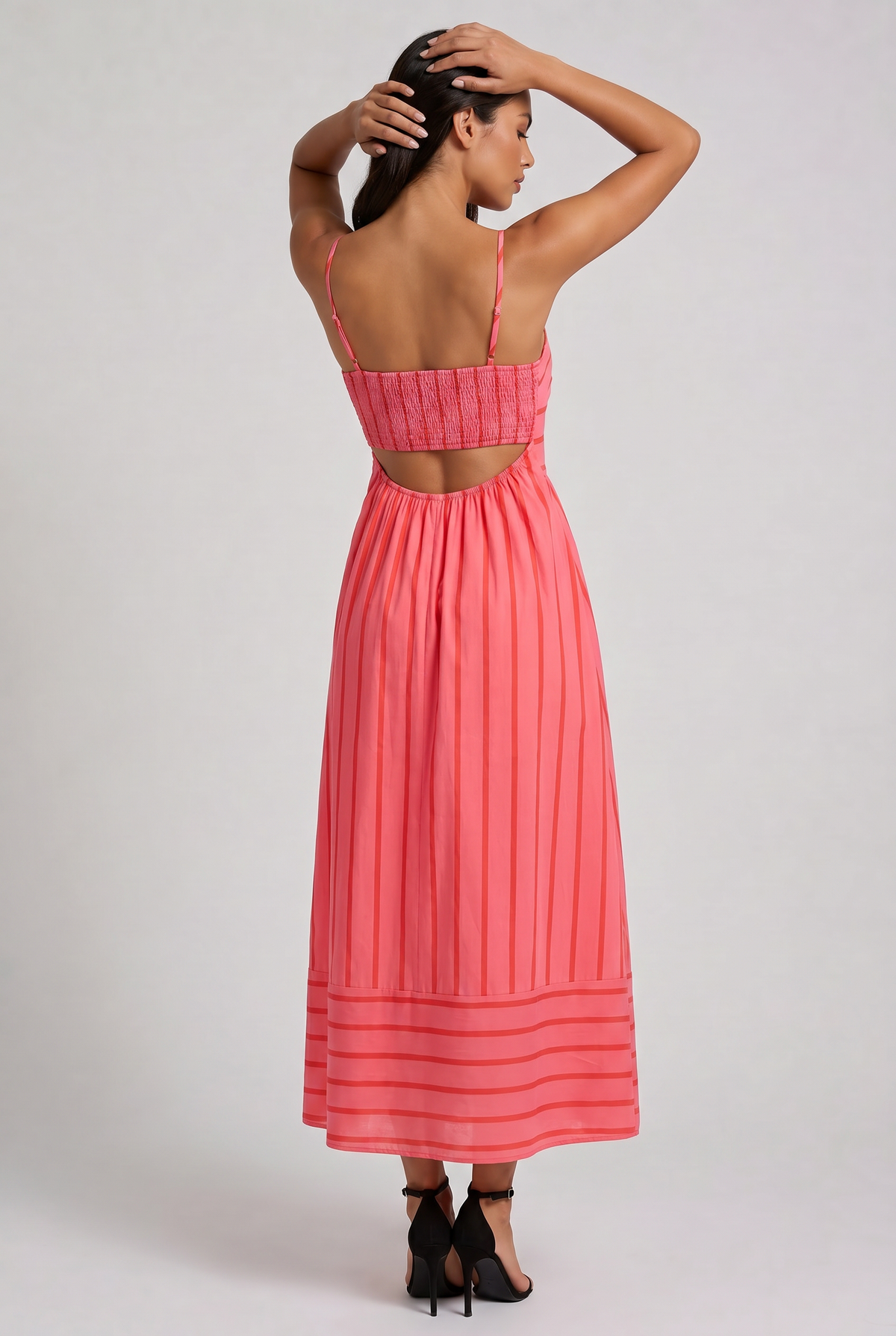 Gigi - Vestido Midi Rayado Rosa