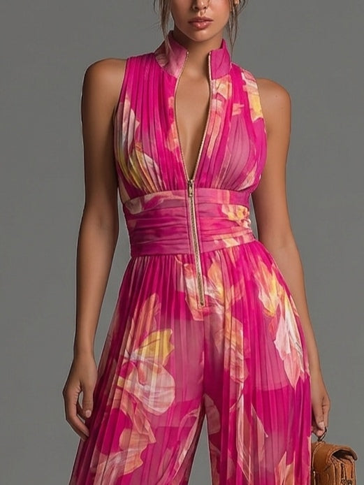 Mono Zsófia | Gasa plisada con estampado floral en color fucsia