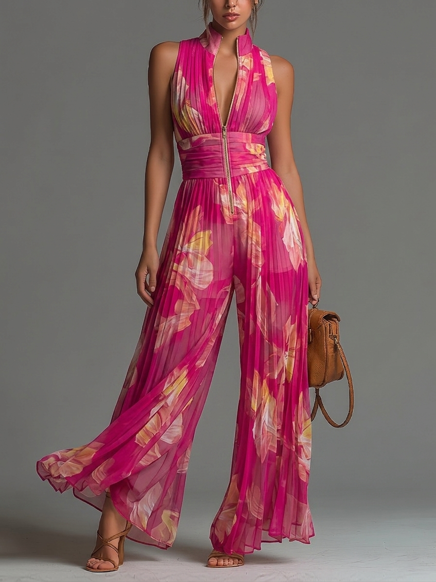 Mono Zsófia | Gasa plisada con estampado floral en color fucsia