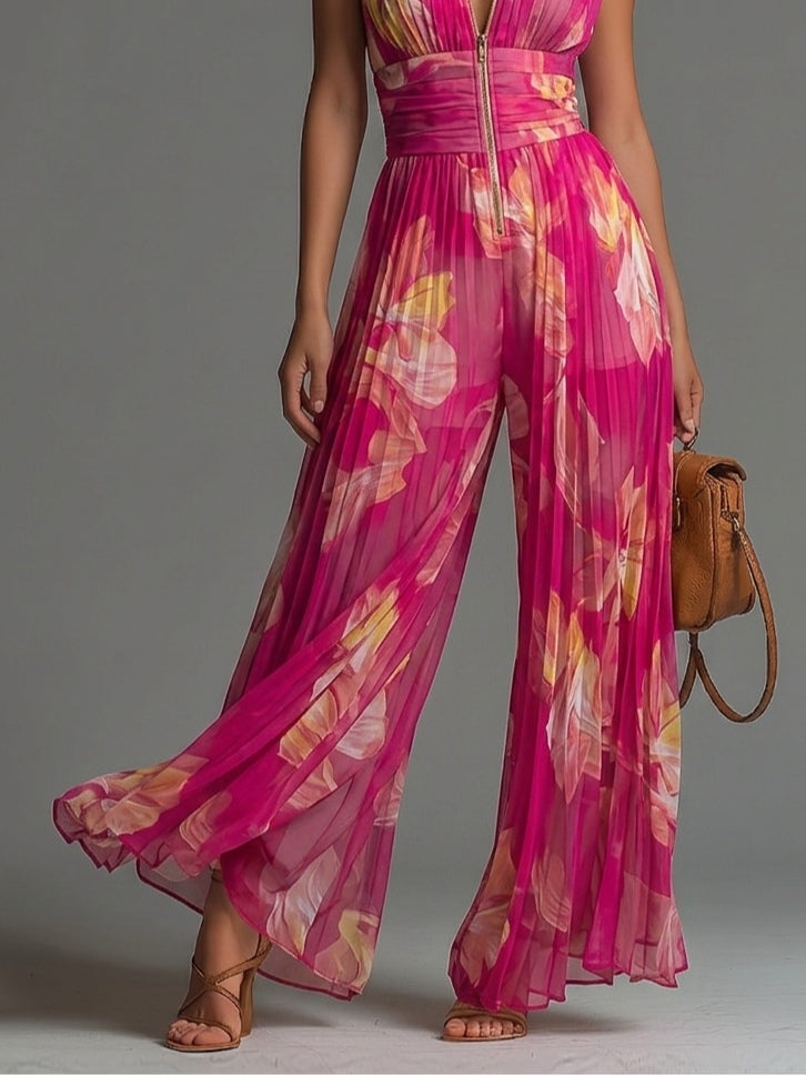 Mono Zsófia | Gasa plisada con estampado floral en color fucsia