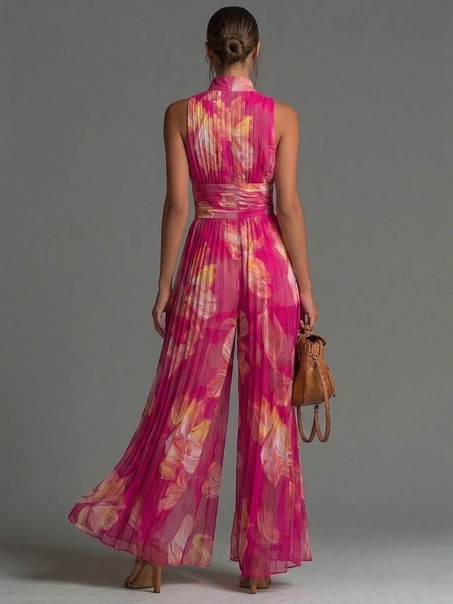 Mono Zsófia | Gasa plisada con estampado floral en color fucsia