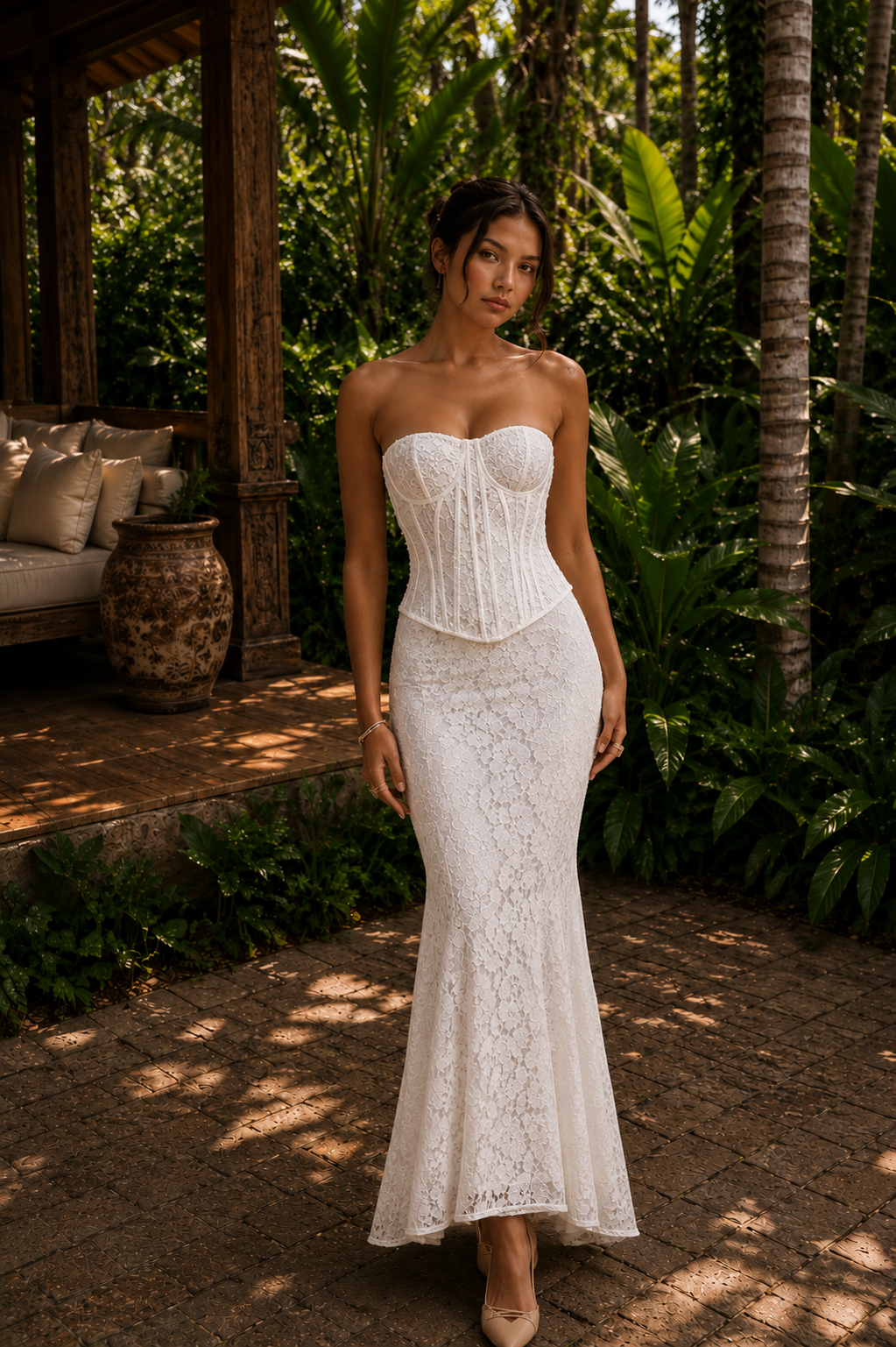 ETERNAL BLOOM | Vestido Midi de Encaje Floral 2 piezas con Corsé