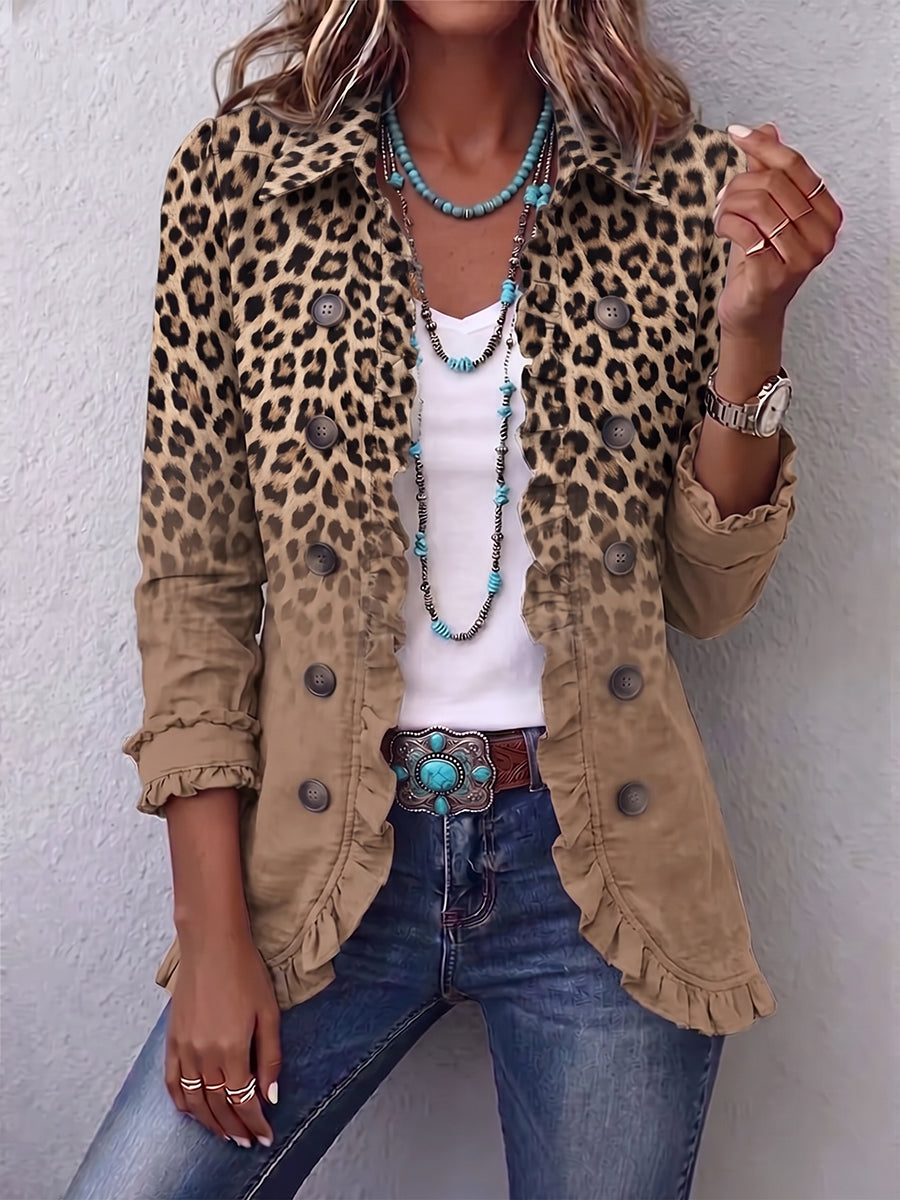 Estrella - Chaqueta leopardo degradado con volantes